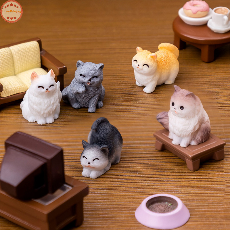 บ้านมินิเครื่องประดับแมวการ์ตูนลูกแมวไมโครภูมิทัศน์ตุ๊กตารุ่นรถตกแต่งภายในบ้านเดสก์ท็อปตกแต่งไทย