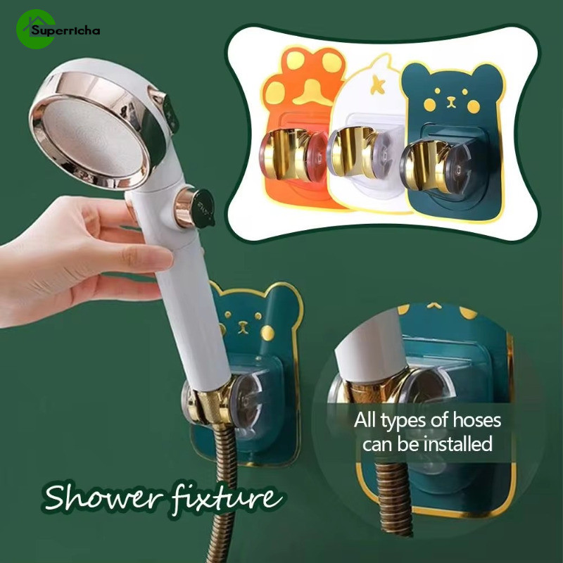 1/2ชิ้นติดผนังหัวฝักบัวยึด-หัวฝักบัวสากล-กาวในตัว,ปรับ,กันน้ํา,หมัดฟรี-การ์ตูน,น่ารัก-ฐานหัวฝักบัว-อุปกรณ์ห้องน้ํา
