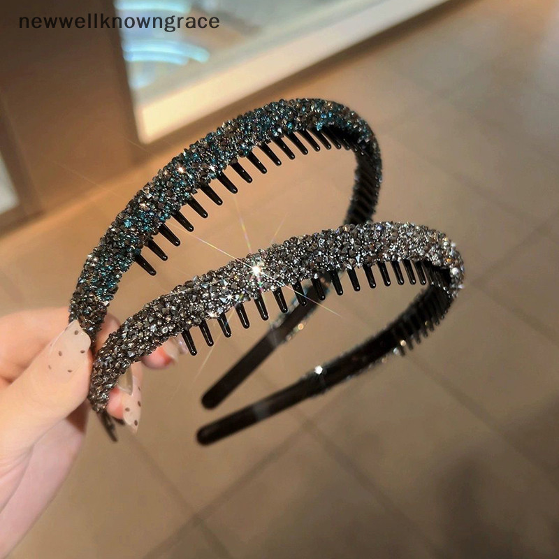 Newwellknowngrace Non-slip Rhinestone ผม Hoops ผู้หญิงฟันยืดหยุ่น s สําหรับผู้หญิงเงาผม Hoops TH