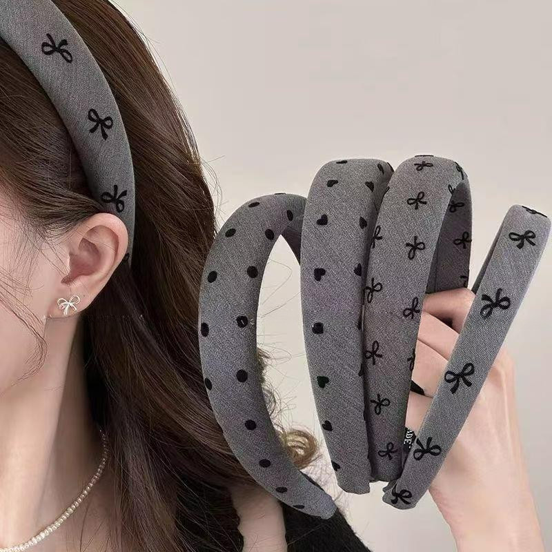 หญิงสาว INS ยอดนิยม Elegant สีเทาพิมพ์ Headwear Hairbands เครื่องประดับผม