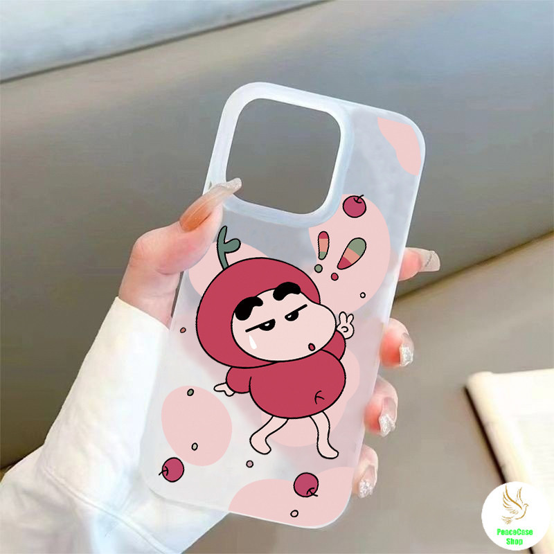 COD-ในไทย เคส เครยอนชินจัง ใส่ชุดแอปเปิ้ล น่ารัก สำหรับ iPhone 7 8 X 11 12 13 14 15 TPU โปร่งใส น้ำค้างแข็ง นคู่รัก