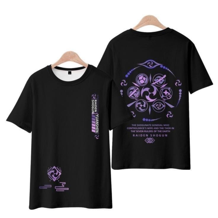 ผ้าฝ้าย 100% ใหม่ เสื้อยืดแขนสั้นลําลอง พิมพ์ลายอนิเมะ Genshin Impact Raiden ทรงหลวม สไตล์ญี่ปุ่น แฟชั่นสําหรับผู้ชาย