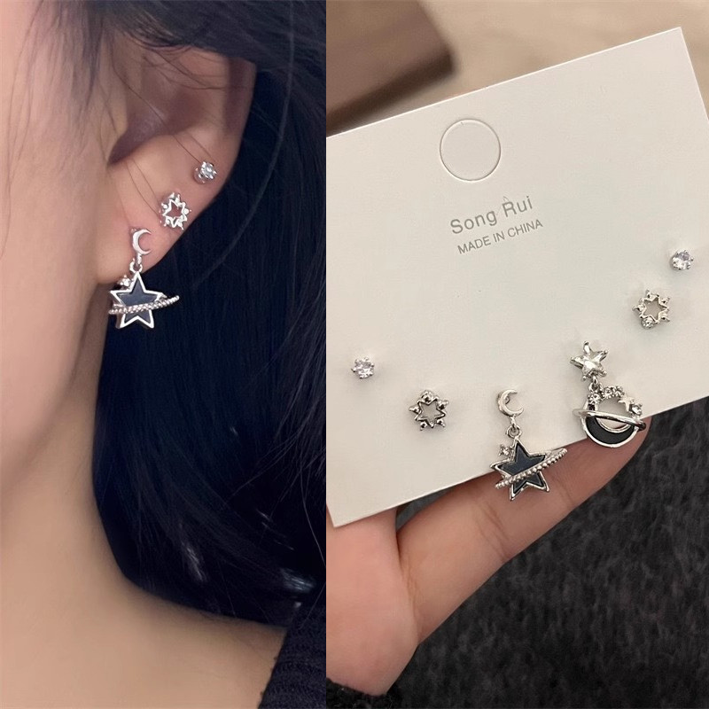 แฟชั่น 6 ชิ้น/ล็อตมินิน่ารัก S925 เงินหู Studs ต่างหูหัวเข็มขัดเครื่องประดับอุปกรณ์เสริม