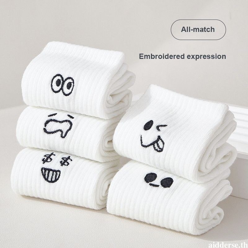 aidderse.thถุงเท้ากีฬาUnisex Insถุงเท้าสไตล์ญี่ปุ่นอินเทรนด์กลางหลอดการ์ตูนถุงเท้าแสดงออก-