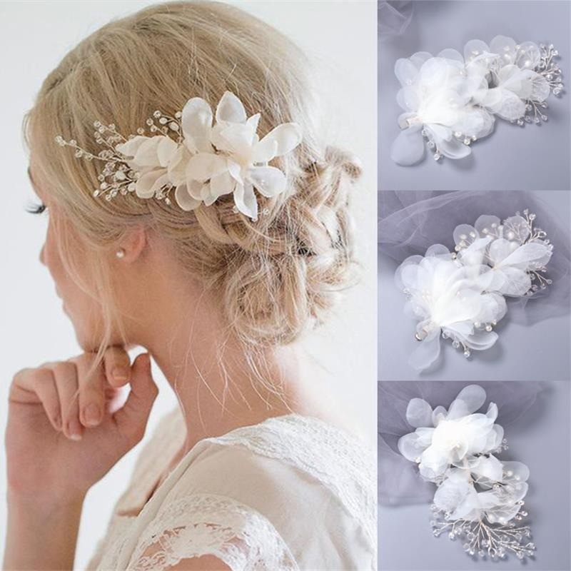 คริสตัลลูกปัดเส้นด้ายดอกไม้เจ้าสาว Headpiece Hairpins หญิงสาวงานแต่งงานอุปกรณ์เสริมผม