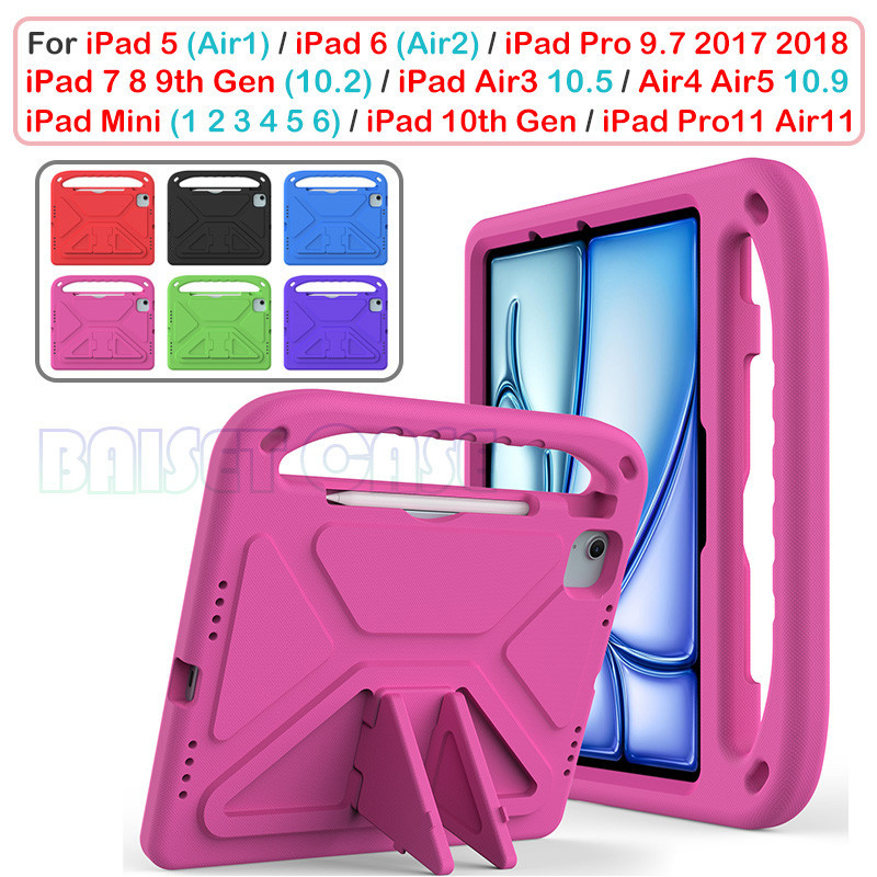 สําหรับipad 10.2 5 6 7 8 9th 10th Gen Air Air2 Pro 9.7 Air3 Air4 Air5 10.9 Pro 11 2020 2022 2024 Air 11 Mini 1 2 3 4 5 6 เด็กปลอดภัยEvaกรณีกันกระแทกฝาครอบขาตั้ง