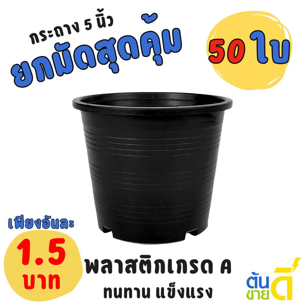 กระถาง กระถางต้นไม้ กระถางพลาสติก เบอร์ 5 5.4 นิ้ว สีดำ Bundle 50 ใบ ชิ้น อัน