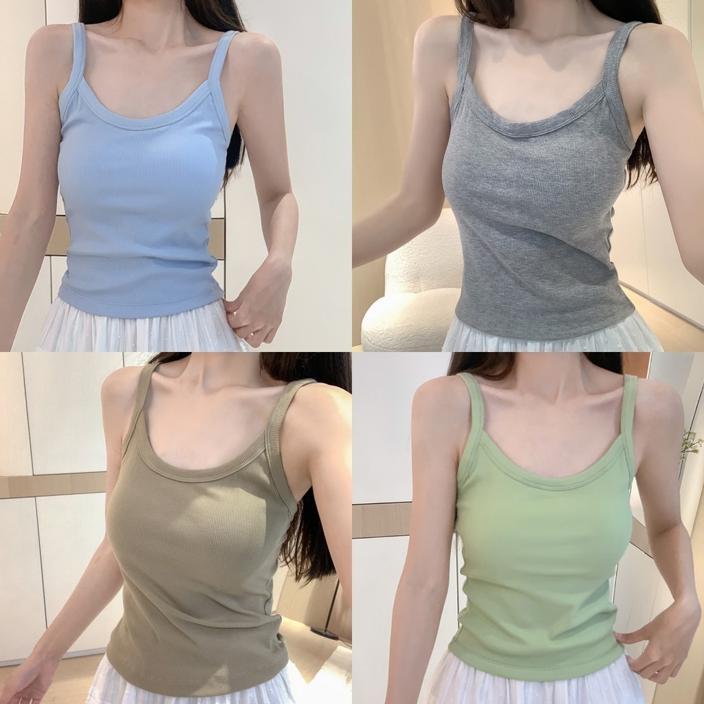 🍇Evelyn🍇​สายเดี่ยว สลิมฟิต มีฟองน้ำในตัว เซ็กซี่ เสื้อกล้ามผู้หญิง สไตล์ y2k หลากสี ใส่สบาย ส่งไวจากไทย