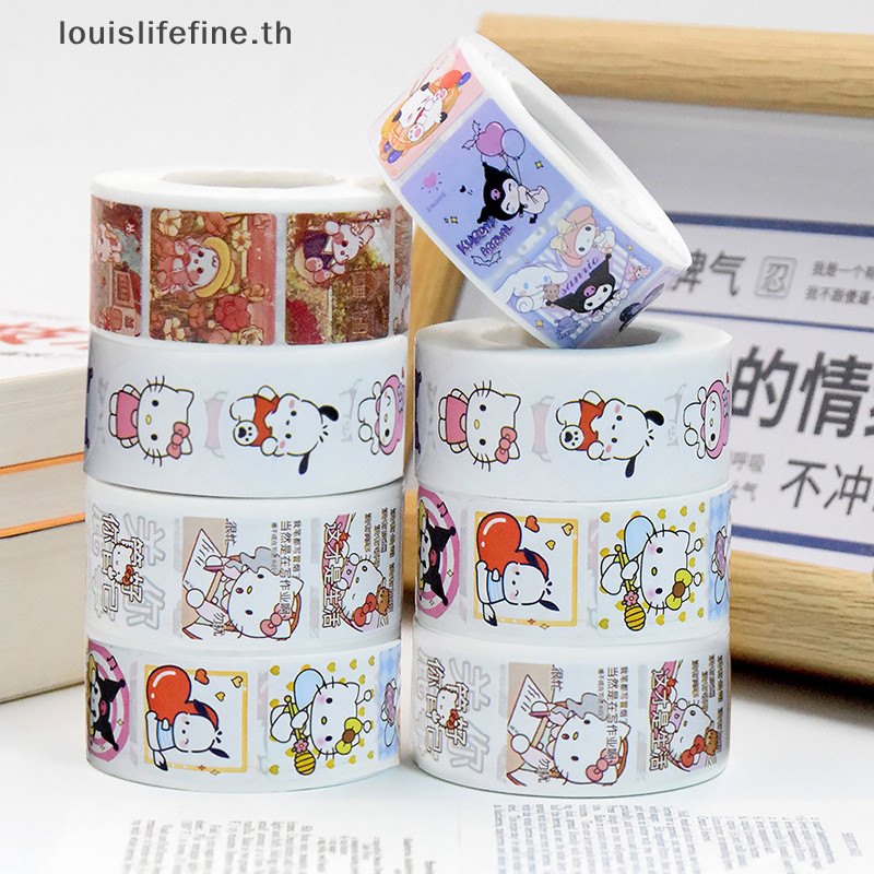 Louislifefine 500 ชิ้น/ม้วนการ์ตูน Sanrio สติกเกอร์ Hello Kitty Kuromi Melody บัญชีมือ Decals ถุงของขวัญปิดผนึกสติกเกอร์เบเกอรี่ป้ายใหม่