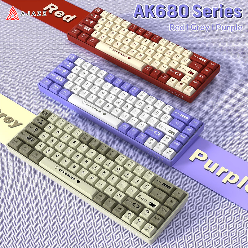 Ajazz AK680 65% คีย์บอร์ดเกมแบบมีสายไร้สายบลูทูธ Gamer คีย์บอร์ด Hot Swap Custom Keycap สําหรับแล็ปท็อปพีซี