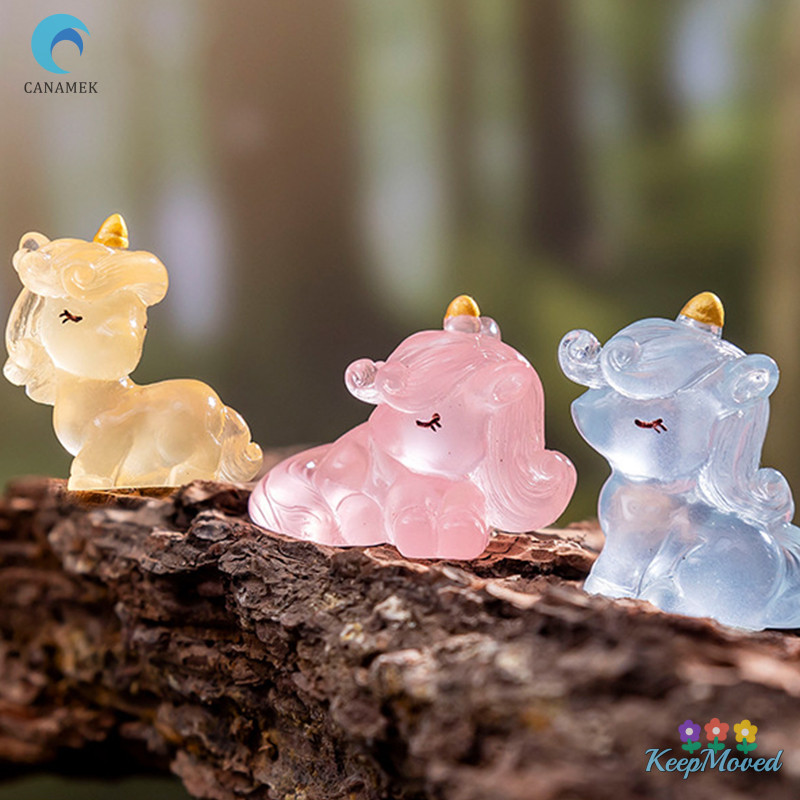 Keepmoved การ์ตูน Miniature Unicorns รูปปั้นตกแต่งบ้าน DIY อุปกรณ์ตกแต่งบ้านน่ารัก Kawaii Luminous Unicorns ตุ๊กตาของขวัญใหม่