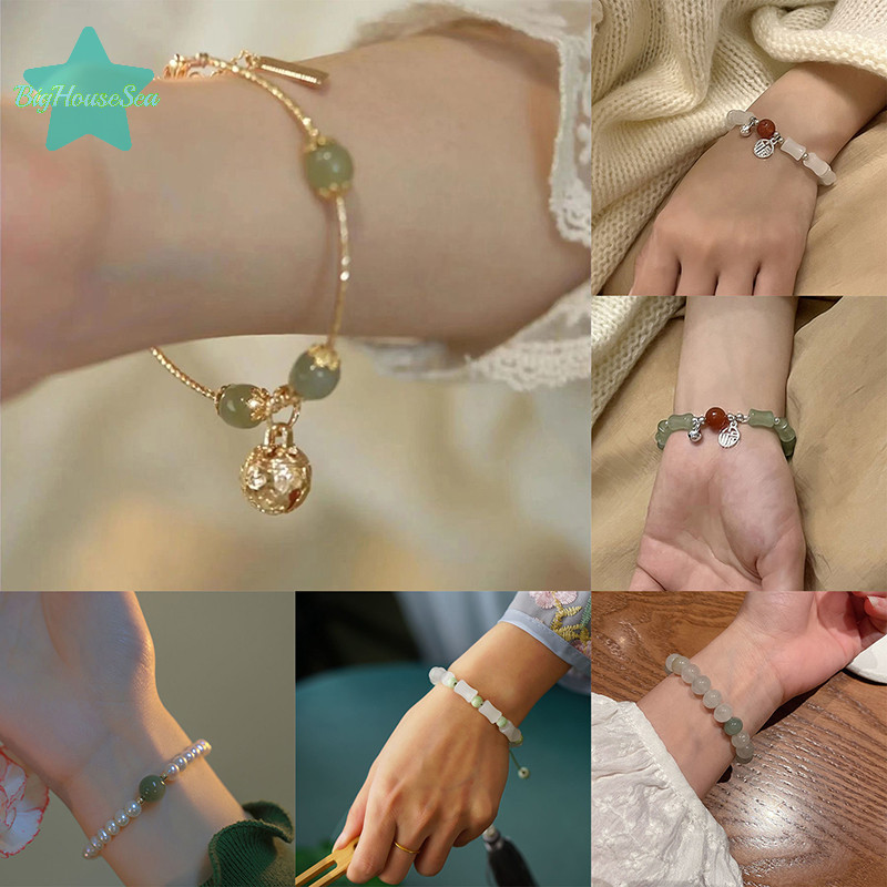 [BigHouseSea] Niche Design Hetian Jade Yu Bell สร้อยข้อมือหญิง Minority High Sense บุคลิกภาพของขวัญปีใหม่ของผู้หญิง Hanfu Light ใหม่