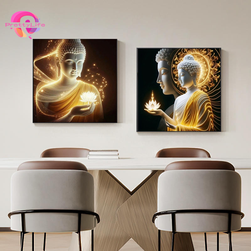PLLotus Buddha 5D เพชรจิตรกรรมชุดคริสตัล Cross Stitch Full Diamond Home Wall ตกแต่ง 30x30 ซม./40x40 ซม./50X50 ซม.