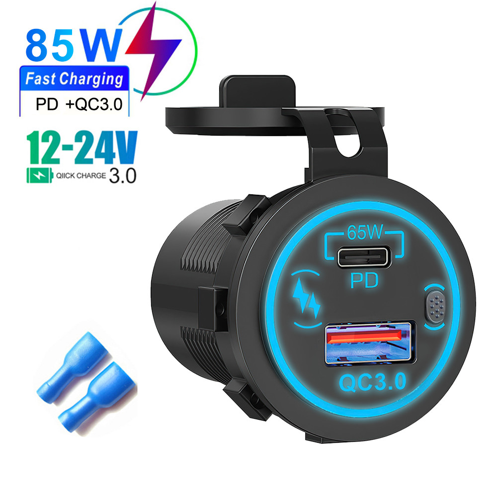 12v/24v,85w, PD QC3.0, ที่ชาร์จแบตในรถ USB พร้อมสวิตช์, ซ็อกเก็ตชาร์จเร็ว, ปลั๊ก, อะแดปเตอร์ที่ชาร์จในรถยนต์กันน้ําเหมาะสําหรับรถบรรทุก, เรือ