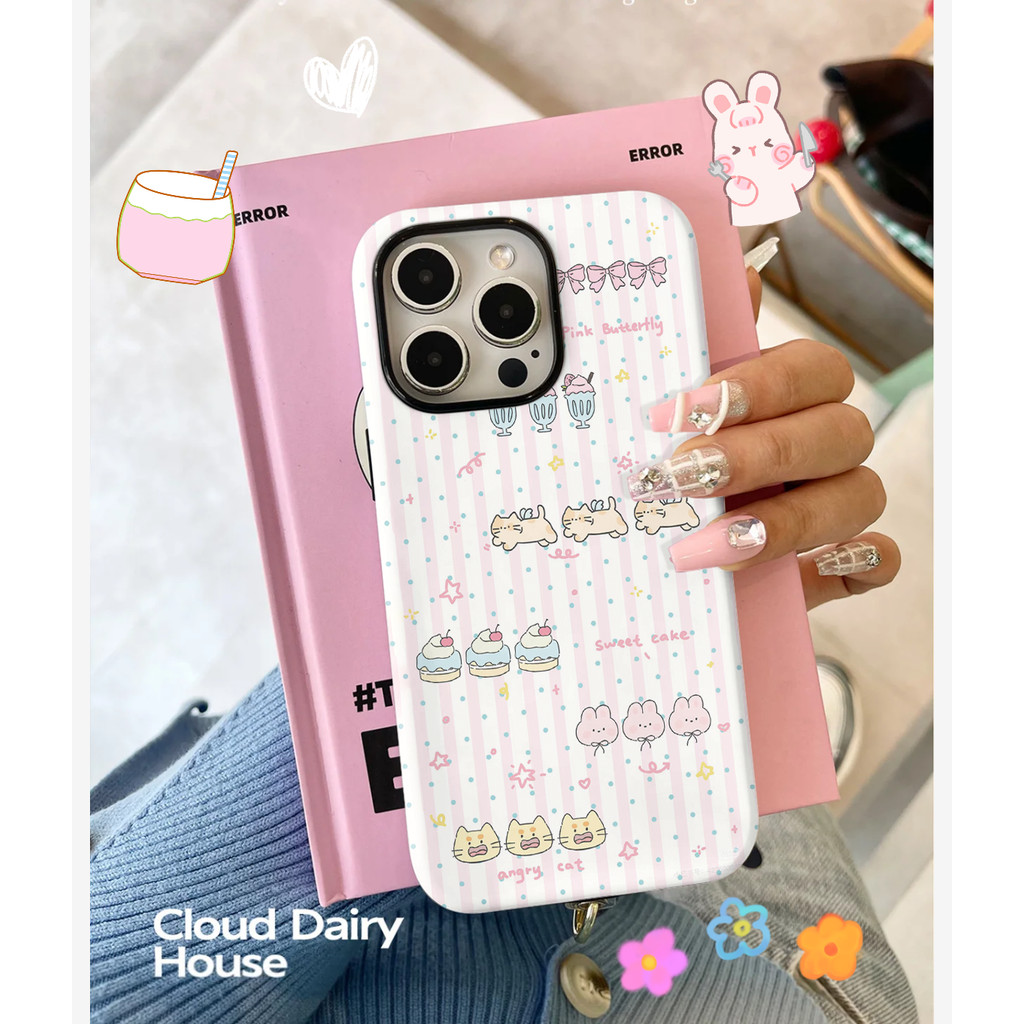 เคสโทรศัพท์น่ารักสีชมพูสําหรับ iPhone15ProMax 14Pro 13 XSMAX 8PLUS 2层 เคส tpu และพีซี