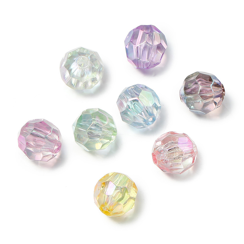 ลูกปัดคริสตัลอะคริลิค 10 ชิ้น 8มม. UVเคลือบ สีใสแวววาว สำหรับ DIY สร้อยคอ สร้อยข้อมือ ของขวัญ