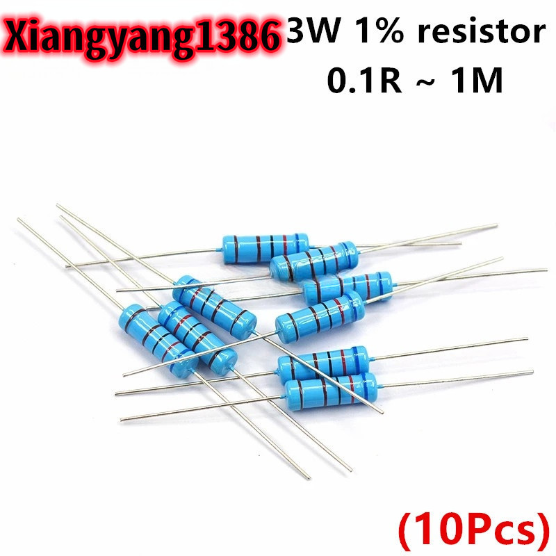 10pcs 3W ตัวต้านทานฟิล์มโลหะ 1% 1R/2/4.7/5.1/10/20/47/51/100/200/470/510R 1K/2/4.7/5.1/10/20/47/51/100/470/510K 1M