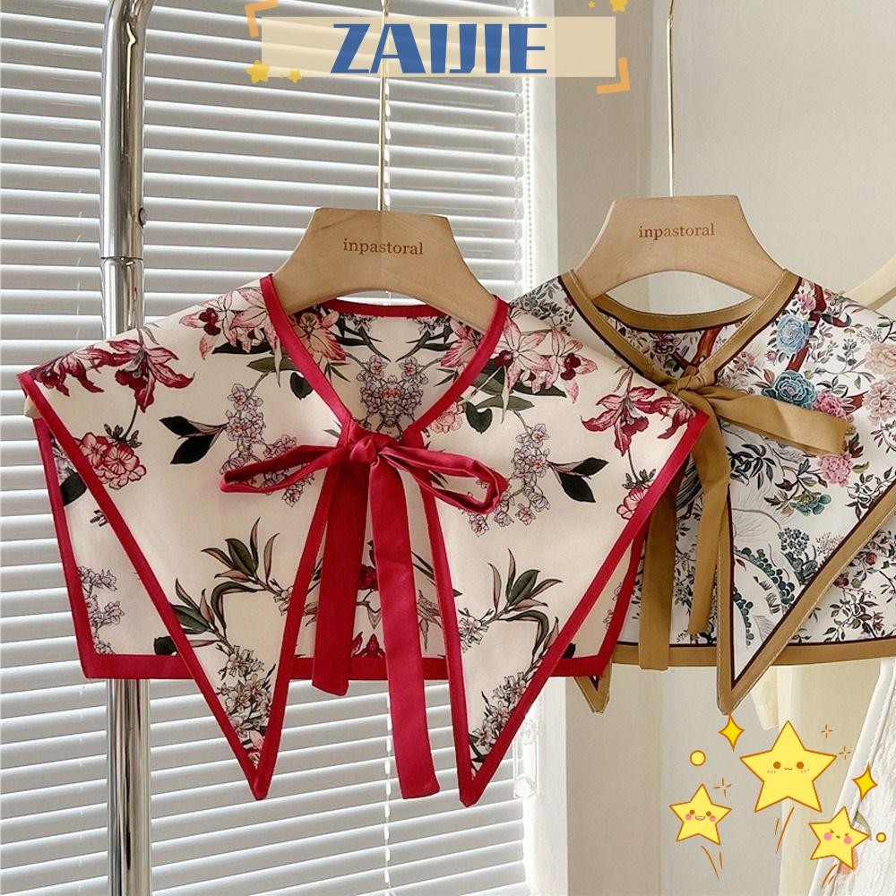 ซาอี้24 ปลอกคอปลอม,เสื้อครึ่งตัวเสื้อวินเทจคอปกปลอม,แฟชั่นลายดอกไม้ผ้าคลุมไหล่ถอดออกได้สําหรับผู้หญิง