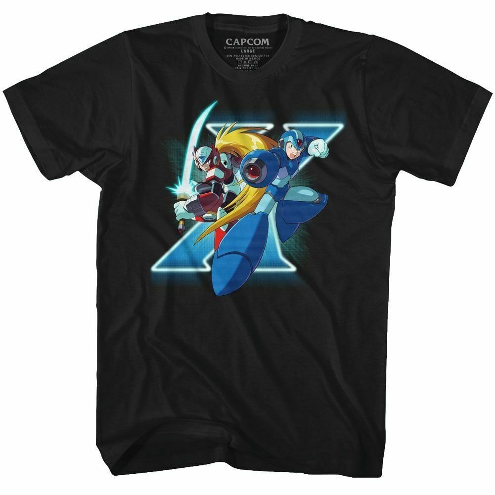💯 🤗 เสื้อยืด พิมพ์ลาย Mega Man X And Zero สีดํา สําหรับผู้ชายSize S-5XL