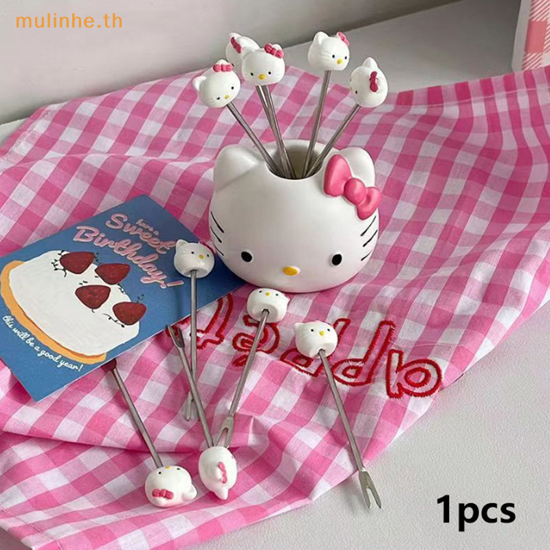Mulinhe การ์ตูน Sanrio Hello Kittys ผลไม้สร้างสรรค์ส้อมน่ารักอะนิเมะ KT แมวสแตนเลส Home Kitchen เค้ก Bento ผลไม้บนโต๊ะอาหารของขวัญ TH
