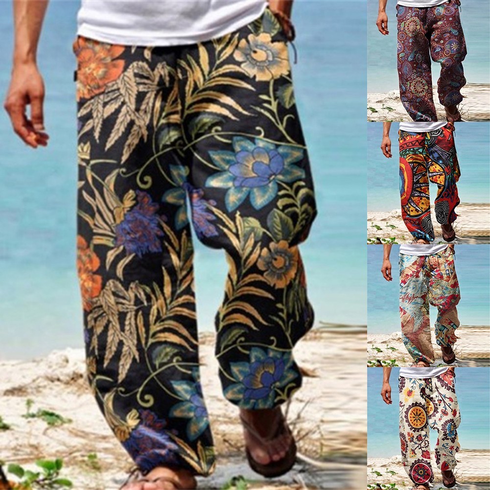 ⭐  BIG DISCOUNTS⭐ HOTMens Casual Baggy Haremกางเกงเอวยางยืดชายหาดหลวมขากว้างHippyกางเกงTRSBX-TH[ TRSBX-TH]