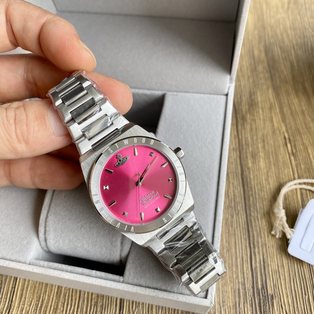 Vivienne westwood Pink Sun Pattern Dial พร้อมสายสแตนเลส VV244 นาฬิกา 33MM Box