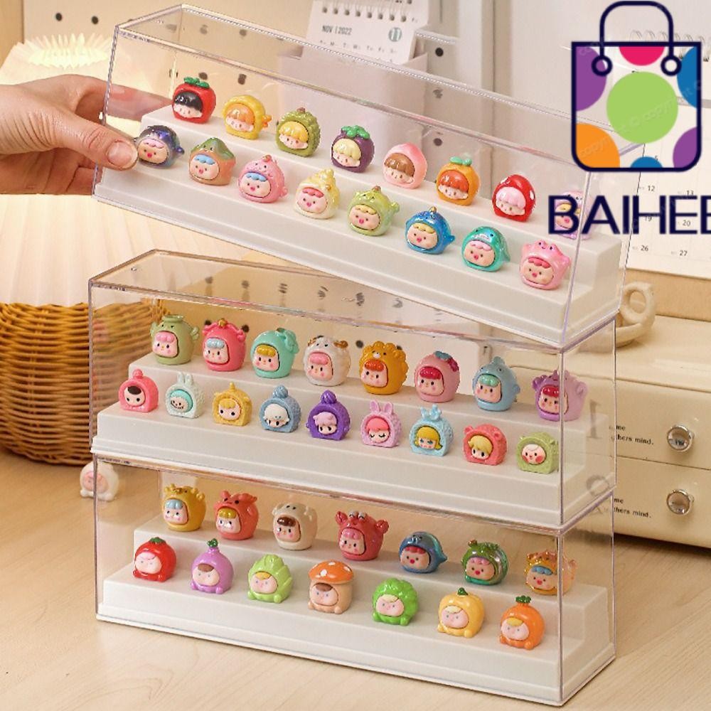 Baihee กล่องเก็บกล่อง ของเล่น ชั้นวางตุ๊กตาโปร่งใส กันฝุ่นวางซ้อนกันได้ ตู้โมเดล Popmart Action
