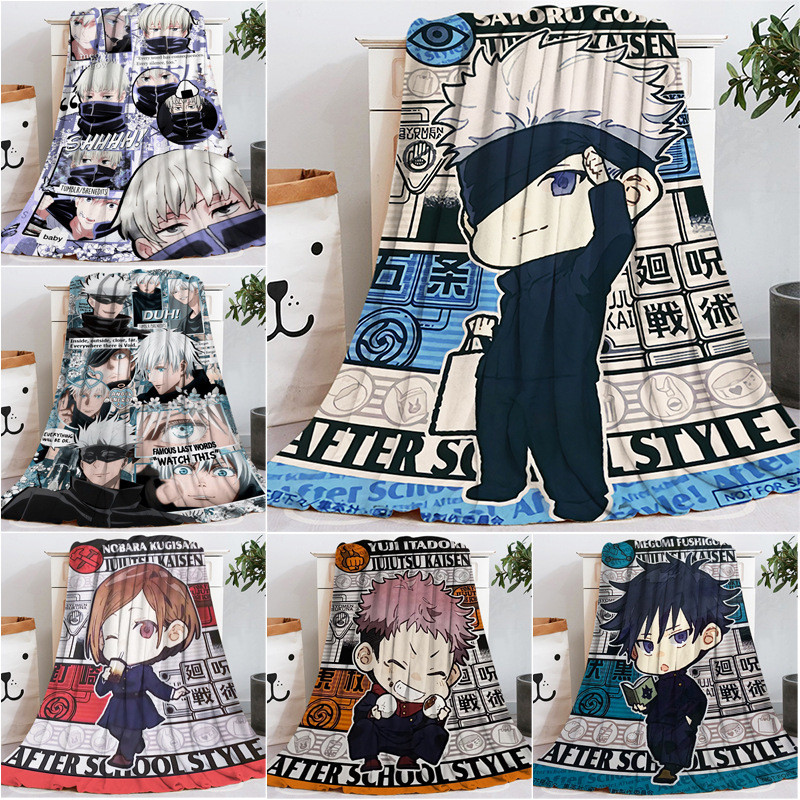อะนิเมะยอดนิยม Jujutsu Kaisen Flannel ผ้าห่ม Multi-function Nap ผ้าห่มผ้าปูที่นอนโซฟาผ้าเช็ดตัวของขวัญเด็ก