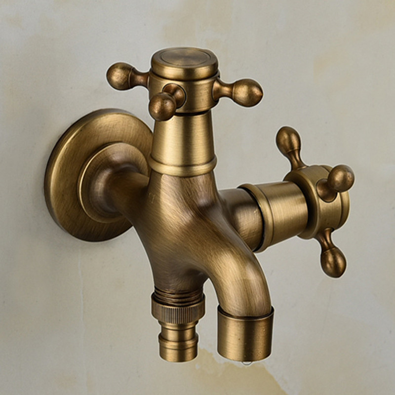 ทองเหลืองโบราณ Mop Pool Tap Quick เปิดเครื่องซักผ้าก๊อกน้ําคู่ใช้เดี่ยวน้ําเย็น TapWall Mount ด้าย G1/2 mh005