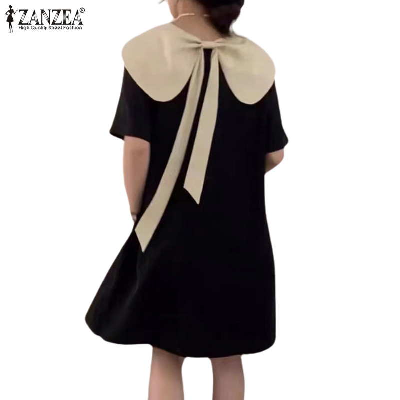 ZANZEA ซานเซีย ผู้หญิงเกาหลีลําลองคอกลมแขนสั้นผูกชุดหลวม