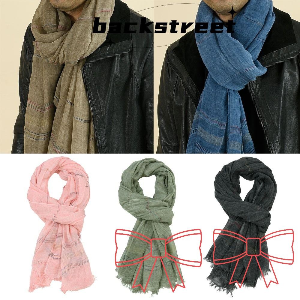 Backstagereet Winter Men Scarf, Soft Tassel Striped Mens Scarves, Cotton Linen-ย้อม Neckerchief Wrap