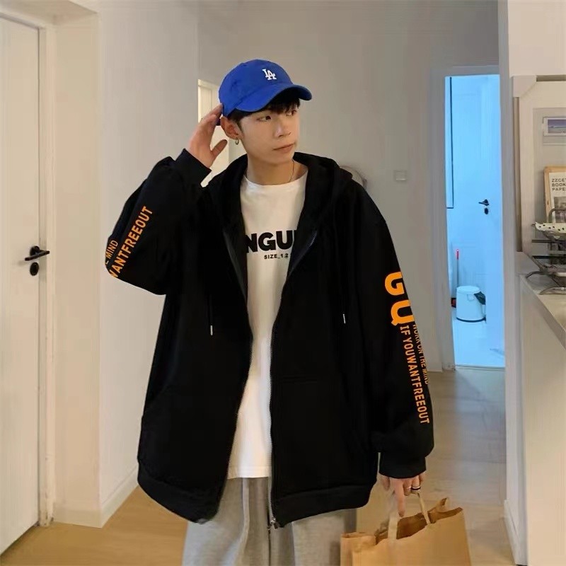 🌟COD🌈🆕เสื้อฮู้ดคู่รัก unisexเสื้อกันหนาวแขนยาวมีซิป กันหนาว สกรีนลายแขน สไตล์เกาหลีแฟชั่นลำลองแขนยาวเสื้อกันหนาว Y885