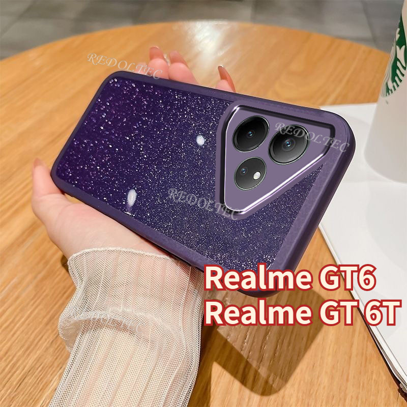 เคสrealme GT 6 6T 2024 Luxury GlitterปลอกRealme GT6 T GT 6 T Gradient Blingใสซิลิโคนฝาครอบเลนส์ป้องก