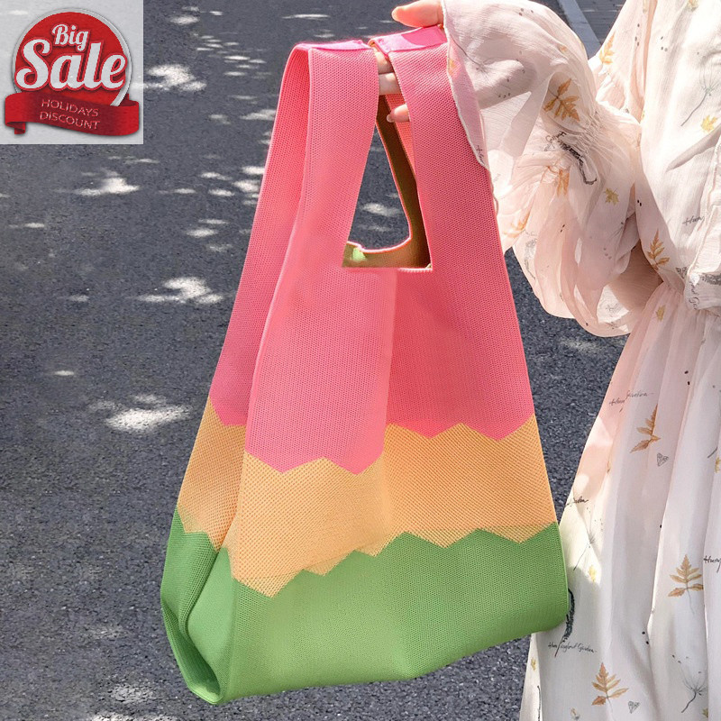 Af แฟชั่น Handmade ถักกระเป๋าถือผู้หญิง Mini Knot สายรัดข้อมือเกาหลี Casual Tote กระเป๋านํากลับมาใช้ใหม่ถุงช้อปปิ้ง A