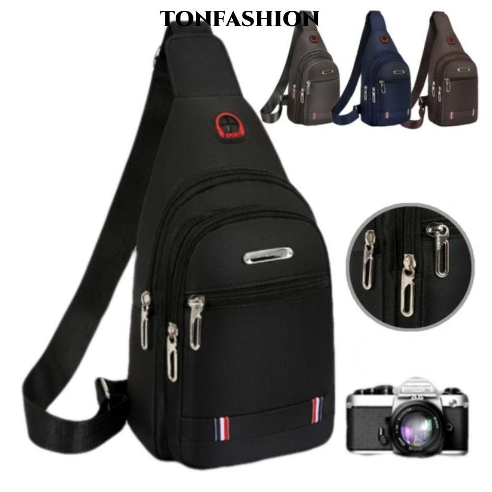 Tonfashion กระเป๋าคาดอก ทรงสี่เหลี่ยมผืนผ้า ชาร์จ USB สีดํา สีเทา สีน้ําตาล สําหรับผู้ชาย