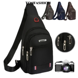 Tonfashion กระเป๋าคาดอก ทรงสี่เหลี่ยมผืนผ้า ชาร์จ USB สีดํา สีเทา สีน้ําตาล สําหรับผู้ชาย
