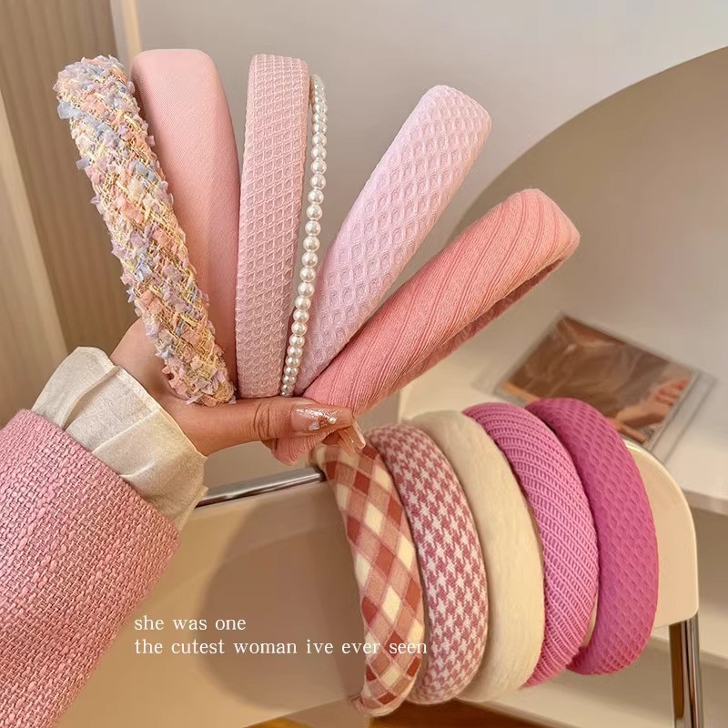 สไตล์เกาหลีใหม่ที่เรียบง่ายแฟชั่นและระดับไฮเอนด์ที่คาดผมสีชมพูเครื่องประดับผม