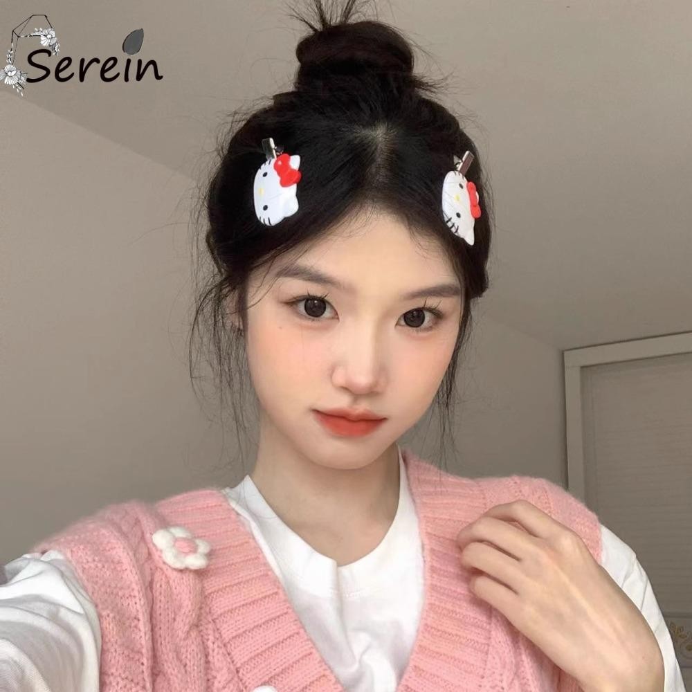 Serein 2 ชิ้น Bangs คลิป, Duckbill คลิป Sanrio Hello Kitty, Kawaii น่ารัก Scrunchies การ์ตูน Headrope หญิง