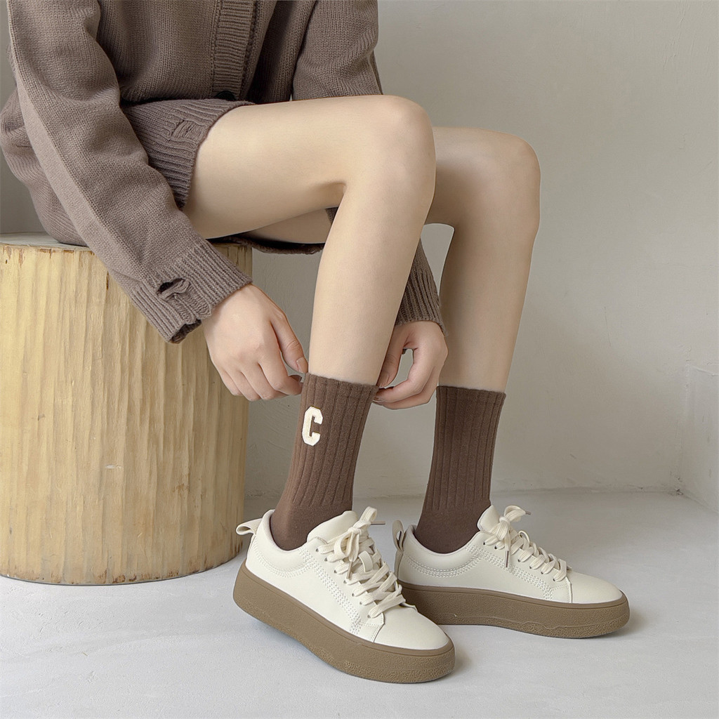 SY SHOP ถุงเท้าข้อยาว (1ถุง/10คู่) ถุงเท้าแฟชั่นเกาหลี เนื้อผ้านุ่ม งานถักอย่างดี