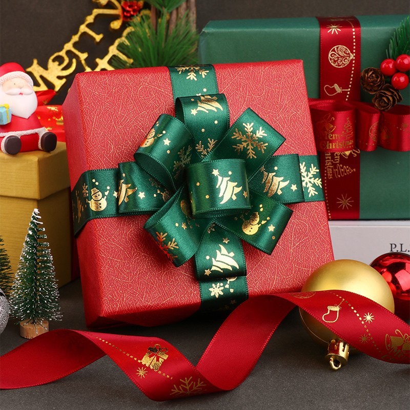 คริสต์มาส ทําเอง บรรจุภัณฑ์ริบบิ้นพิมพ์ โกรสเกรน เด็กของขวัญตกแต่งงานแต่งงาน 25 มม. โบว์ติดผม - รูปที่ 2