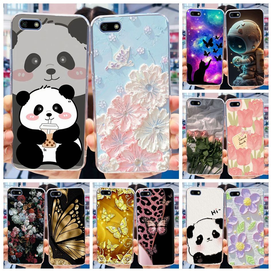 Huawei Y5 Lite (2018) / Y5 2018 / Y5 Prime 2018 DRA-LX2 DRA-LX5 เคสน่ารักแพนด้าดอกไม้ทาสีซิลิโคนอ่อนนุ่ม TPU เคสโทรศัพท์