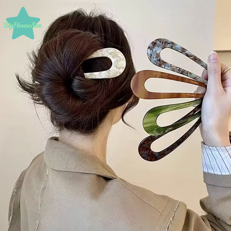 [BigHouseSea] Vintage อินเทรนด์ U-Shaped Hairpin สาวผมส้อมคลิปผมสีหินอ่อนพิมพ์ผม Sticks สําหรับผู้หญิง Headwear อุปกรณ์เสริมผมใหม่