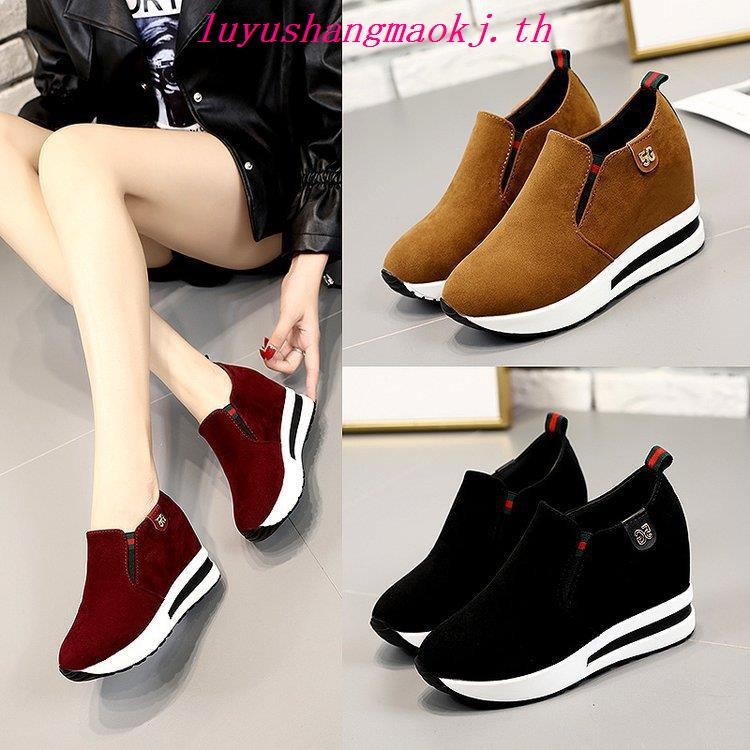 Ready Stockส่งไวมีเก็บเงินปลายทางรองเท้าผ้าใบเสริมส้นสูงรวม 3 นิ้วหน้า1นิ้ว