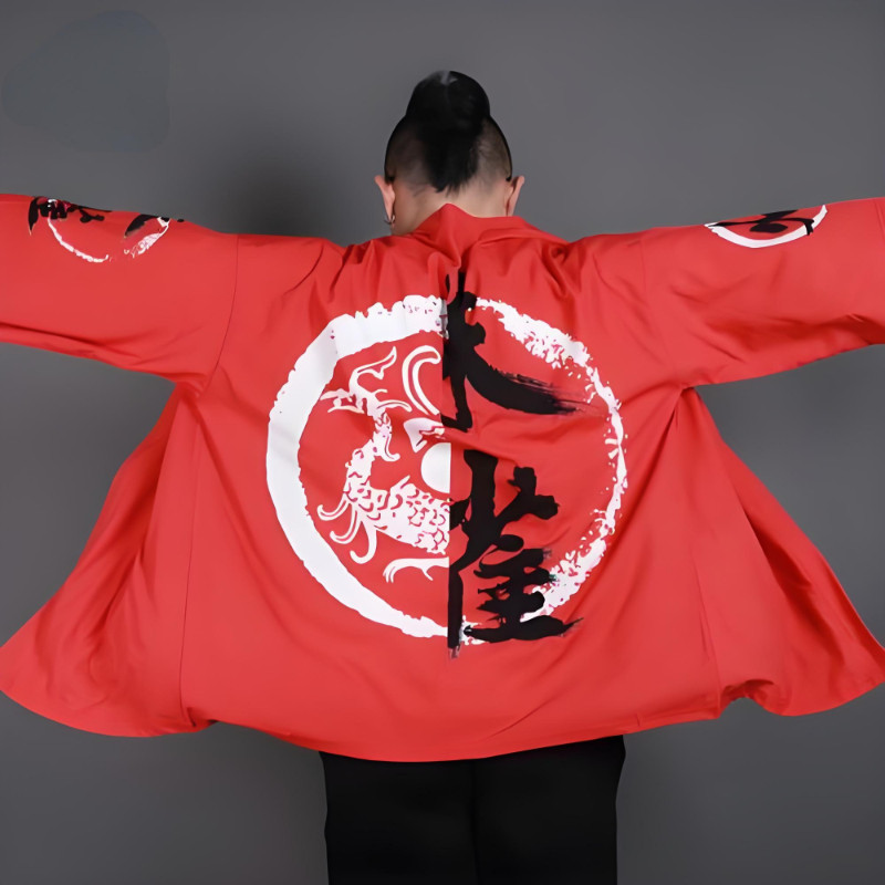 Plus ขนาด 5XL Kimono ผู้ชายผู้หญิงสไตล์ญี่ปุ่นเสื้อคลุมฮาโอริฤดูร้อนหลวม Yukata สีแดง Streetwear Radiional Top