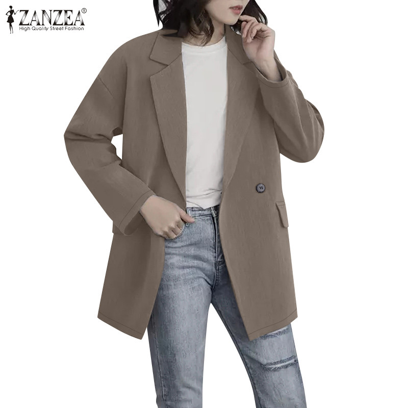Zanzea ผู้หญิงเกาหลีแขนยาว Embellished Pocket Flap เสื้อเบลเซอร์หลวม