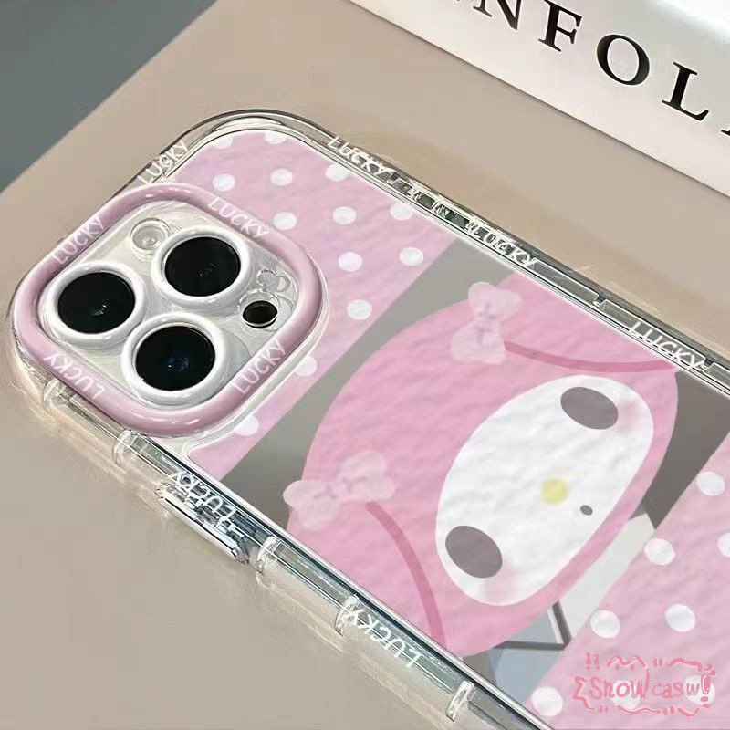 ภาพหัวเมโลดี้คุโรมิน่ารักแบบจุดคลื่นเต็มจอ กระจกแต่งหน้ เคสIPhone 15 11 13 14 12 Pro Max XR X XS Max 8 15 7 Plus SE 2020