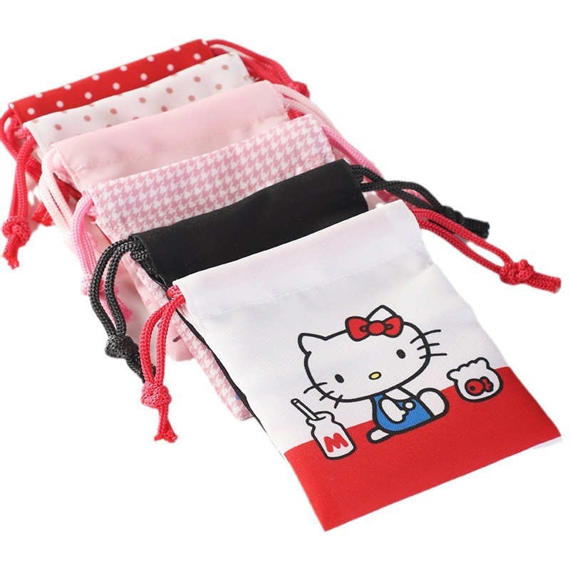 Sanrio HelloKitty HelloKitty ครบรอบ50ปีกระเป๋าเก็บเชือกรูดกระเป๋าเก็บของจิปาถะถุงผ้าขนาดเล็กแบบพกพา