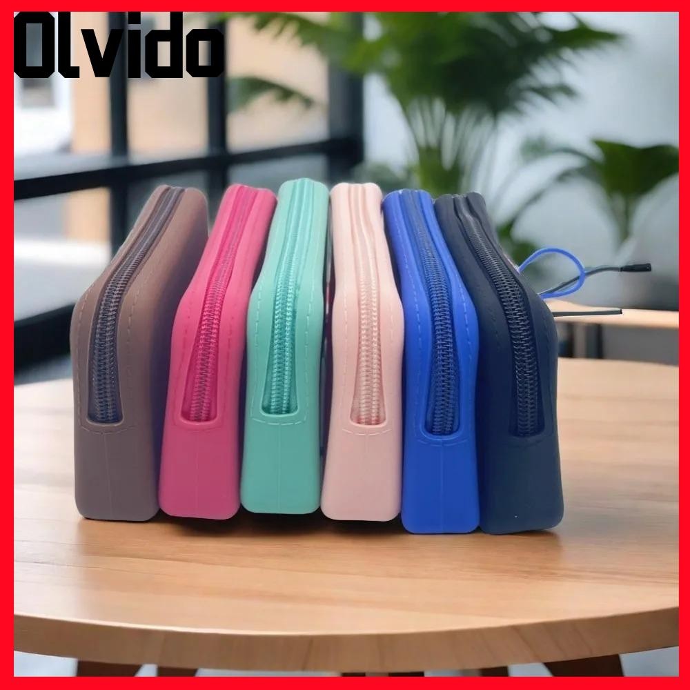 กระเป๋าใส่เหรียญ OLVIDO,ซิลิโคนซิปกระเป๋าเดินทาง,สีทึบกระเป๋าเครื่องเขียนกันน้ําผู้หญิงเด็กผู้หญิง