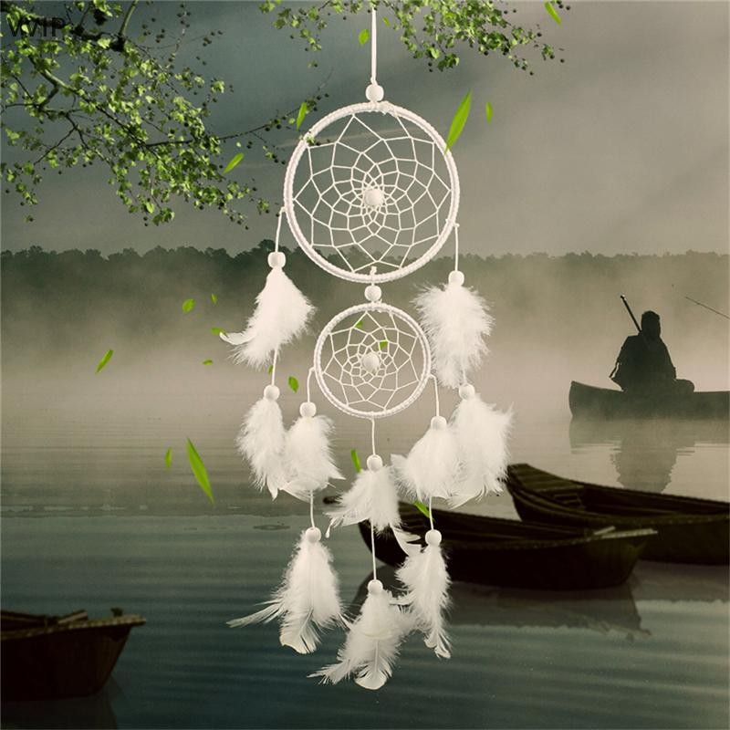 VVTH White Dream Catcher วงกลมขนนกตกแต่งผนังตกแต่งหัตถกรรม VVTH – โปรปัง