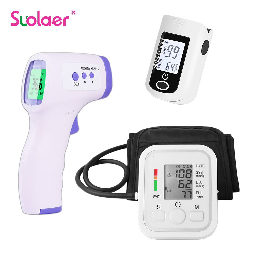 Suolaer เครื่องวัดชีพจรแบบพกพา BP Monitor เครื่องวัดความดันโลหิตแบบแขนเครื่องวัดอุณหภูมิอินฟราเรดเครื่องมือดูแลสุขภาพ